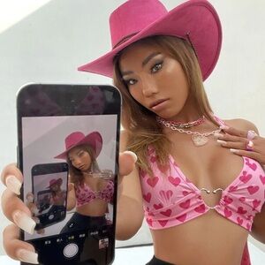 Pink Heart Patterned Women's Top